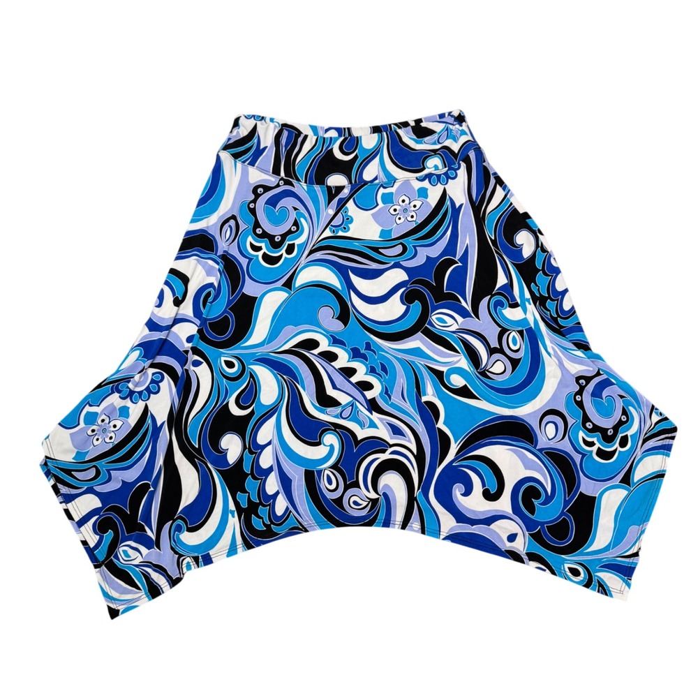 Coco Bianco Blue Abstract Swirl Handkerchief Hem Skirt Size M Y2K Pucci Inspired